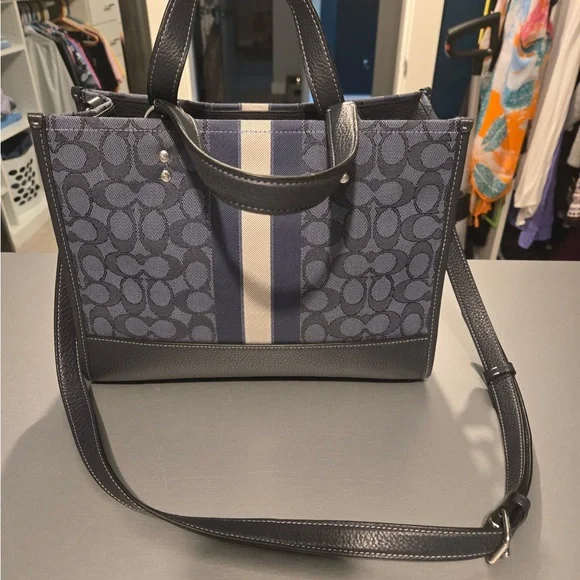 Coach Navy and Black Signature Tote - Picture 3 of 9